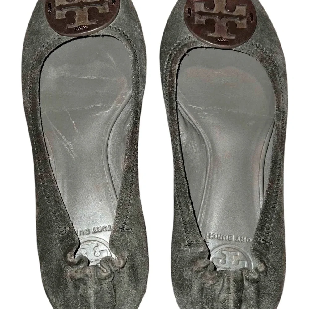 Tory Burch Travel Ballet Flat Taupe Leather and Suede‎ Slip On Shoes Size 6.5